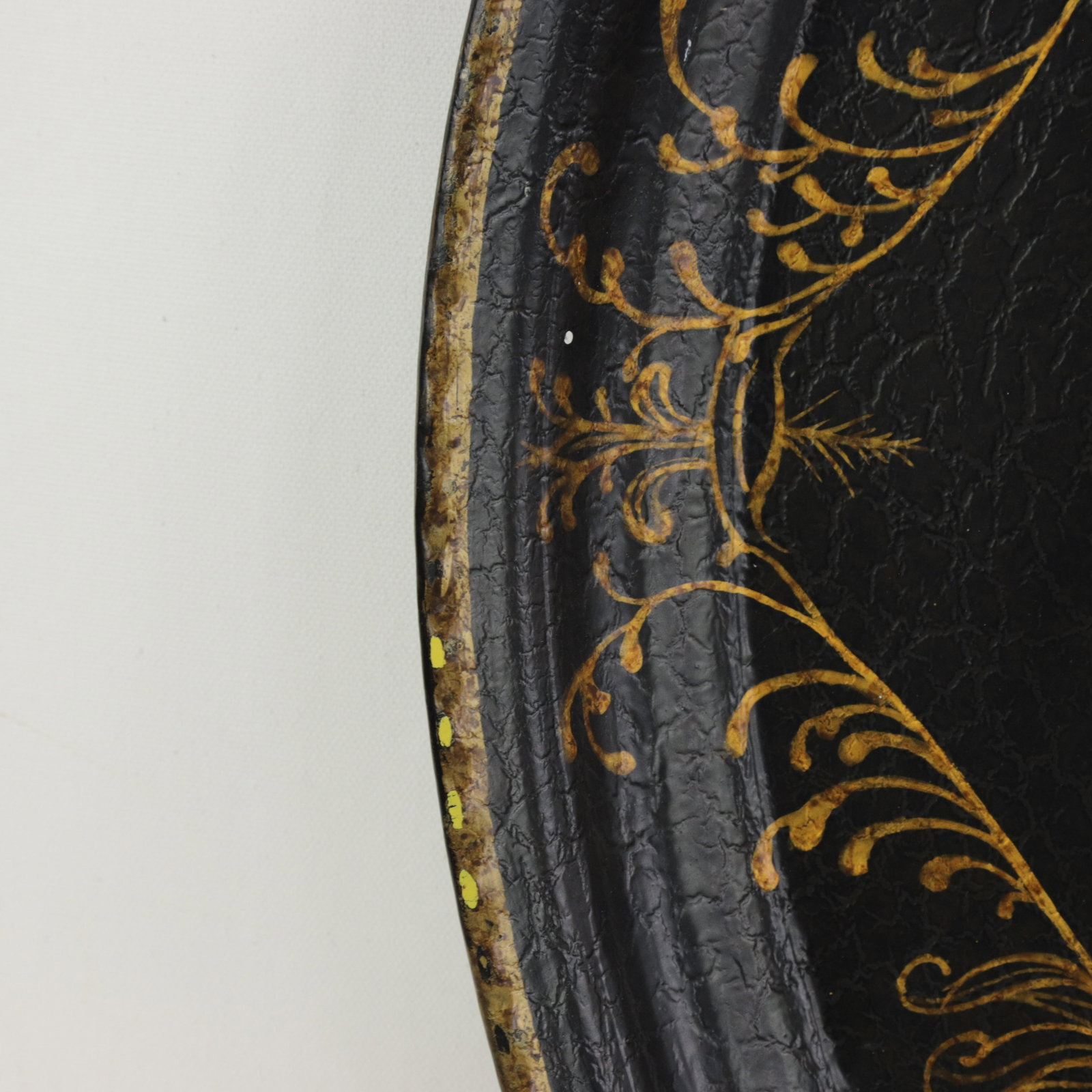 Vintage Hand Painted Tole Tray Black Lacquer With Gold Gilt Floral Bouquets and Ornate Scrollwork - 8