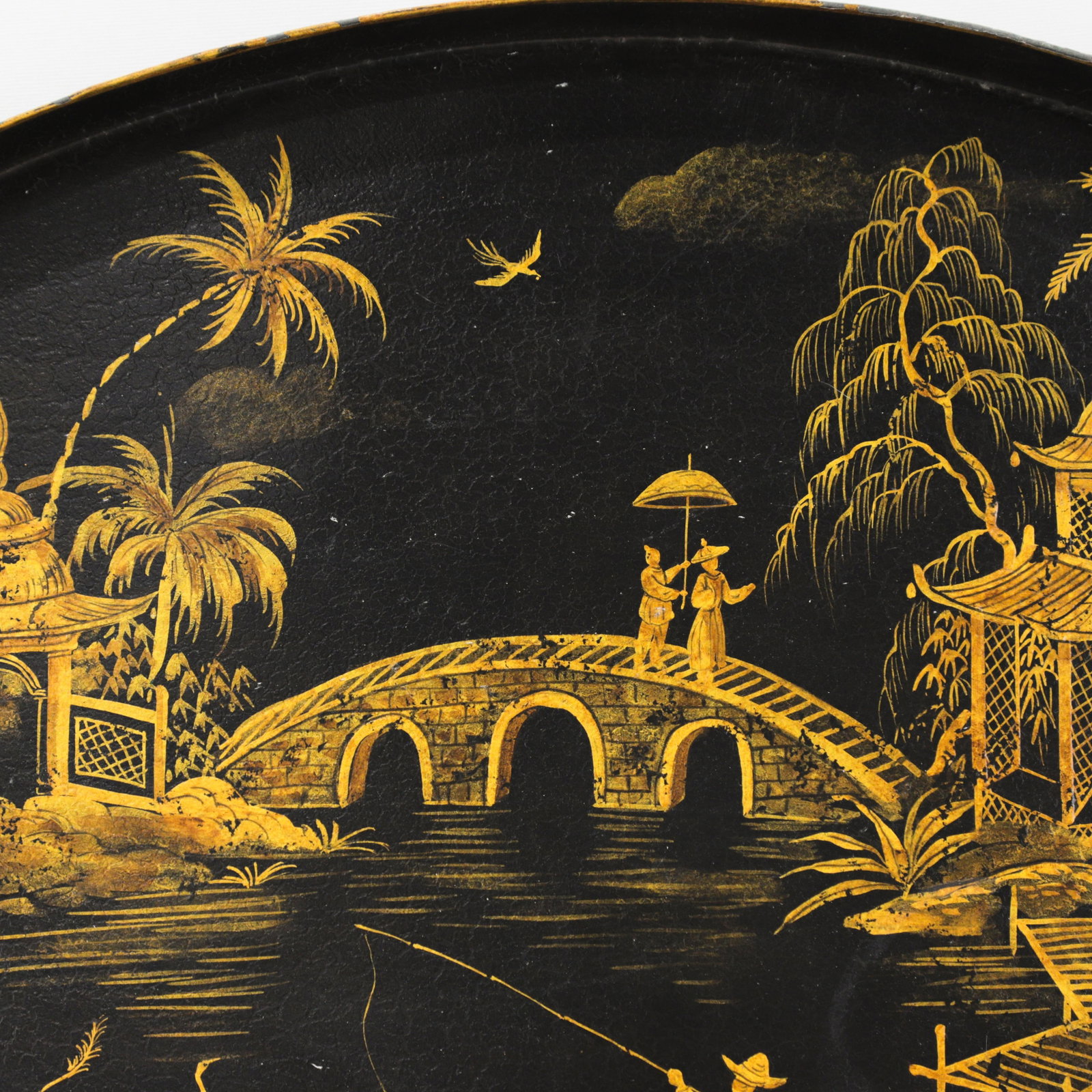 Vintage Black and Gold Chinoiserie Lacquerware Serving Tray - 6