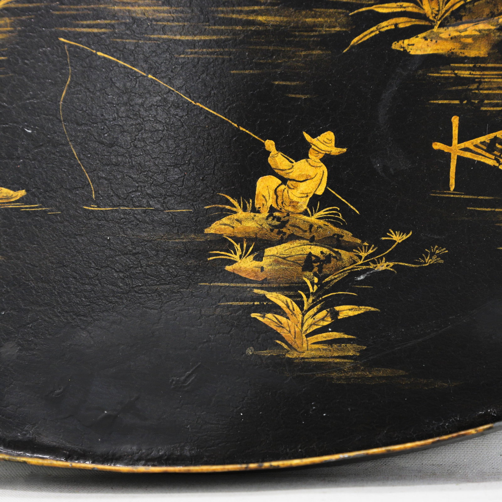 Vintage Black and Gold Chinoiserie Lacquerware Serving Tray - 7