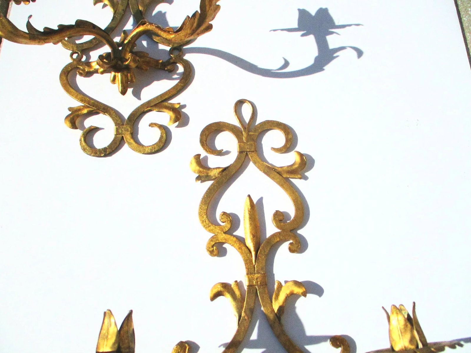 1980s Palladio Style Italian Gilt Tole Two Candle Sconces - A Pair - 4