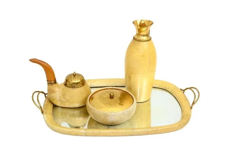 Aldo Tura for Macabo Carafe Pitcher Lacquered Goatskin and Brass 1940s Italy - 5