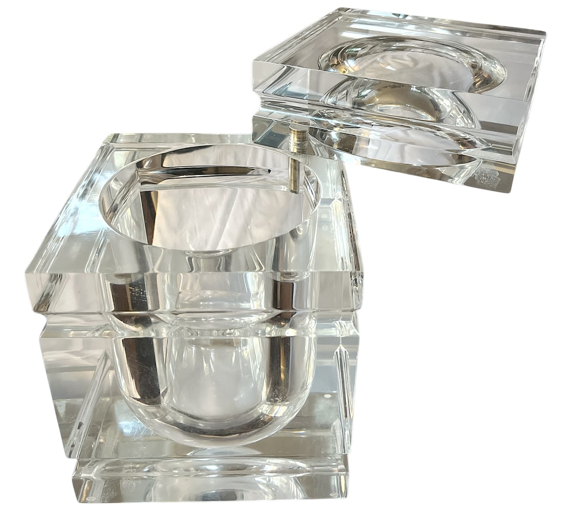 Large Vintage Lucite Ice Bucket With Swivel Lid, Attributed to Alessandro Albrizzi, Italy, C. 1970s - 4