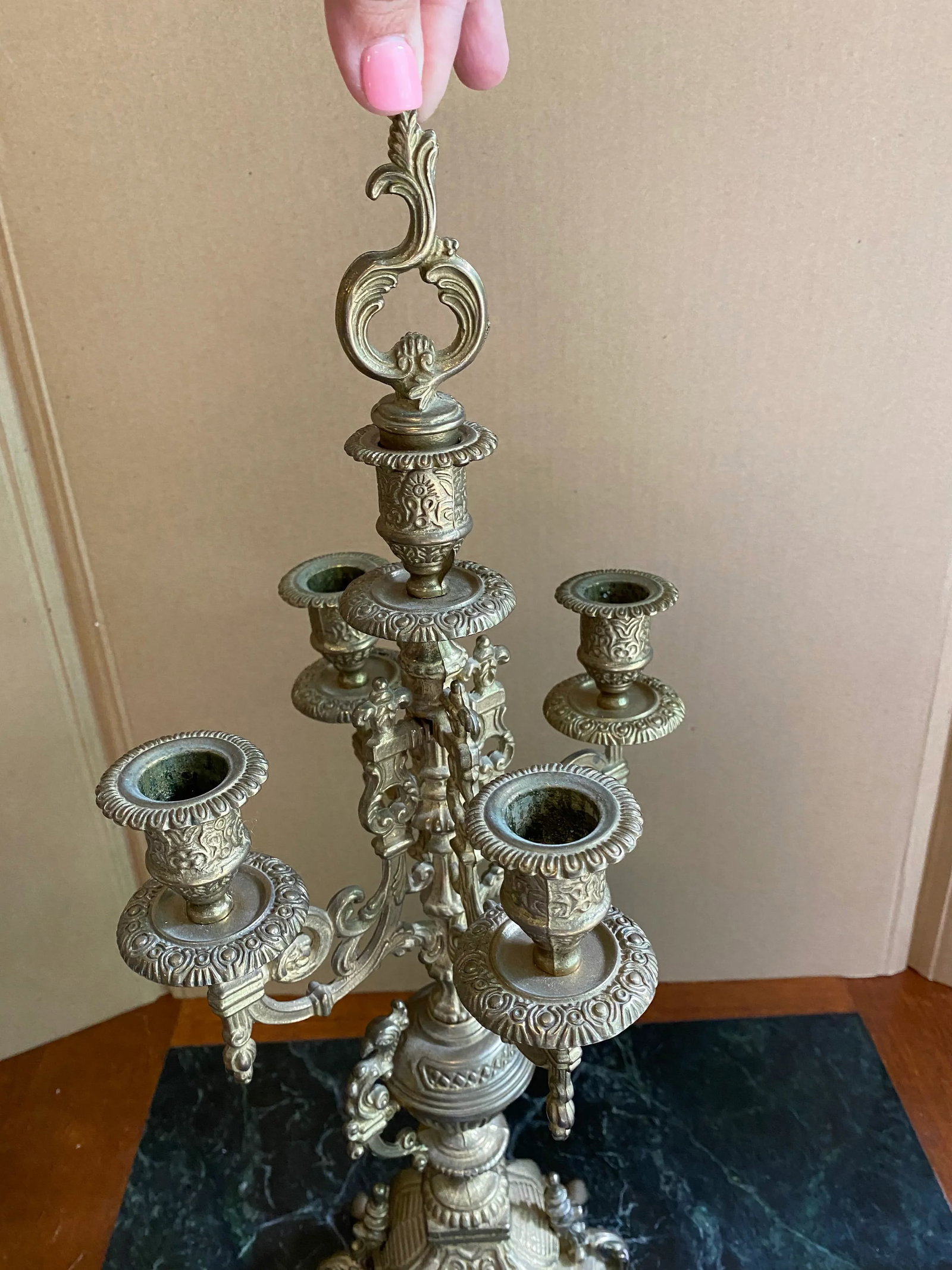 1930s Lions Foot Brass Candelabra - 3