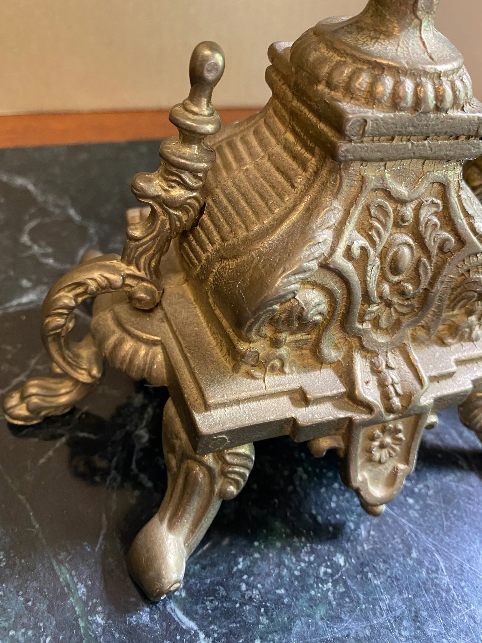1930s Lions Foot Brass Candelabra - 4