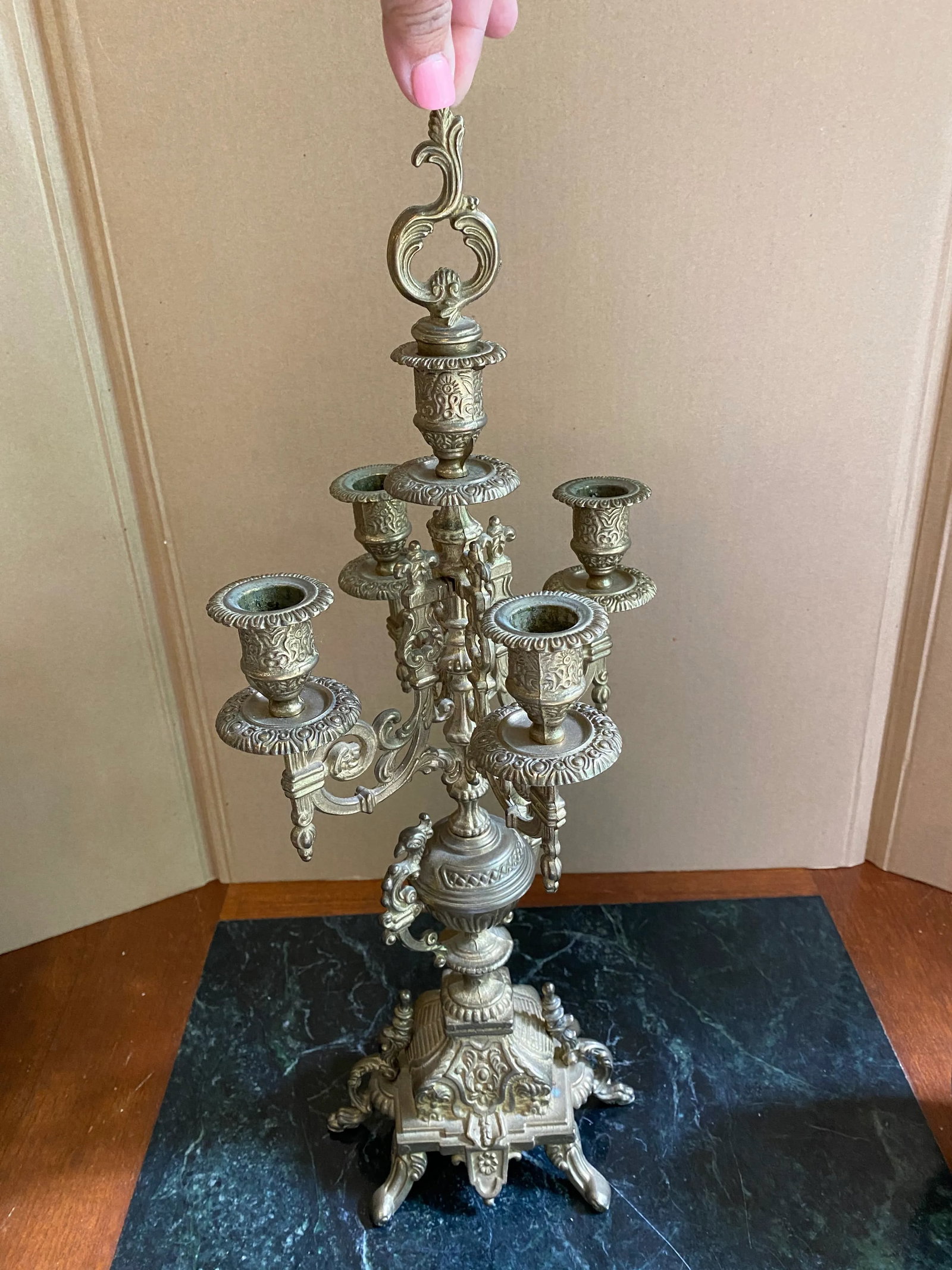 1930s Lions Foot Brass Candelabra - 7