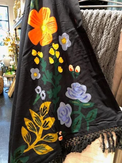 Contemporary Black Cotton Floral Throw - 2