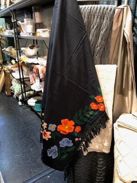 Contemporary Black Cotton Floral Throw - 3