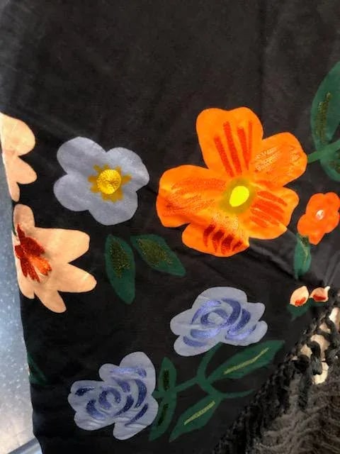 Contemporary Black Cotton Floral Throw - 4