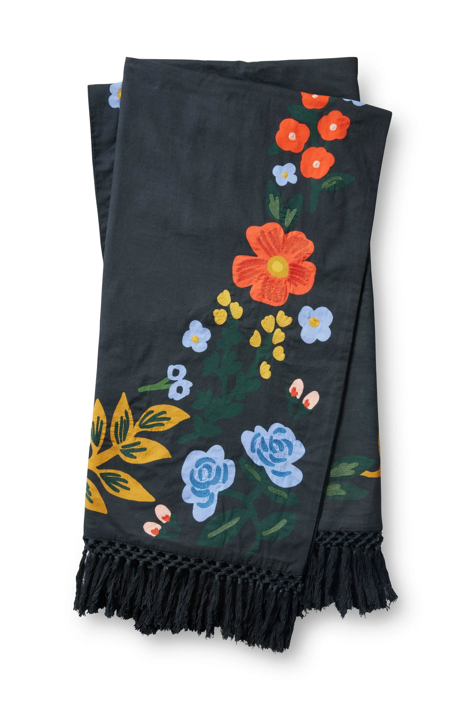 Contemporary Black Cotton Floral Throw - 5