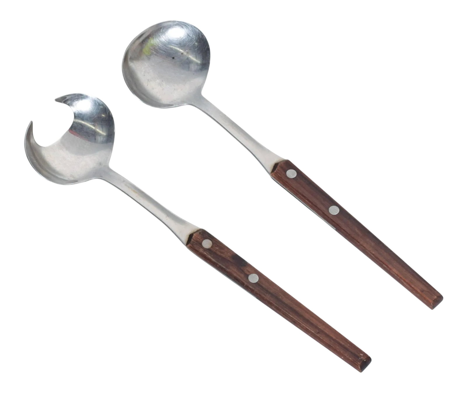 WMF Cromargan Wood & Stainless-Steel Salad Servers Mid Century Modern Dansk: For your consideration, we are pleased to offer you: a mid-century set of salad servers in the style of Dansk designs Denmark. Stamped HONG KONG on the back WMF Cromargan stainless steel serving cutle