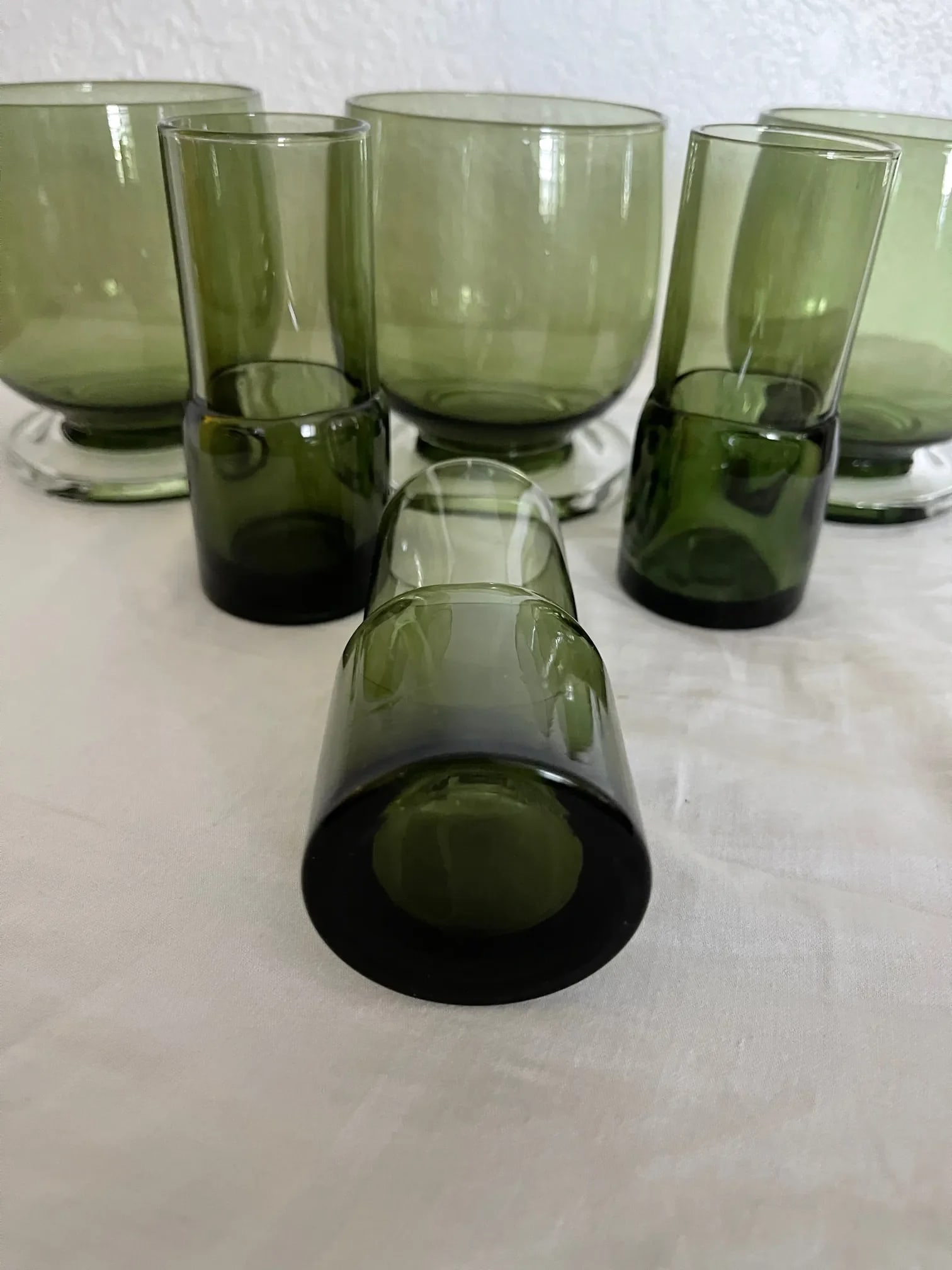 Vintage Mid-Century Modern Olive Green Lowball & Shot Glasses-A Set - 2