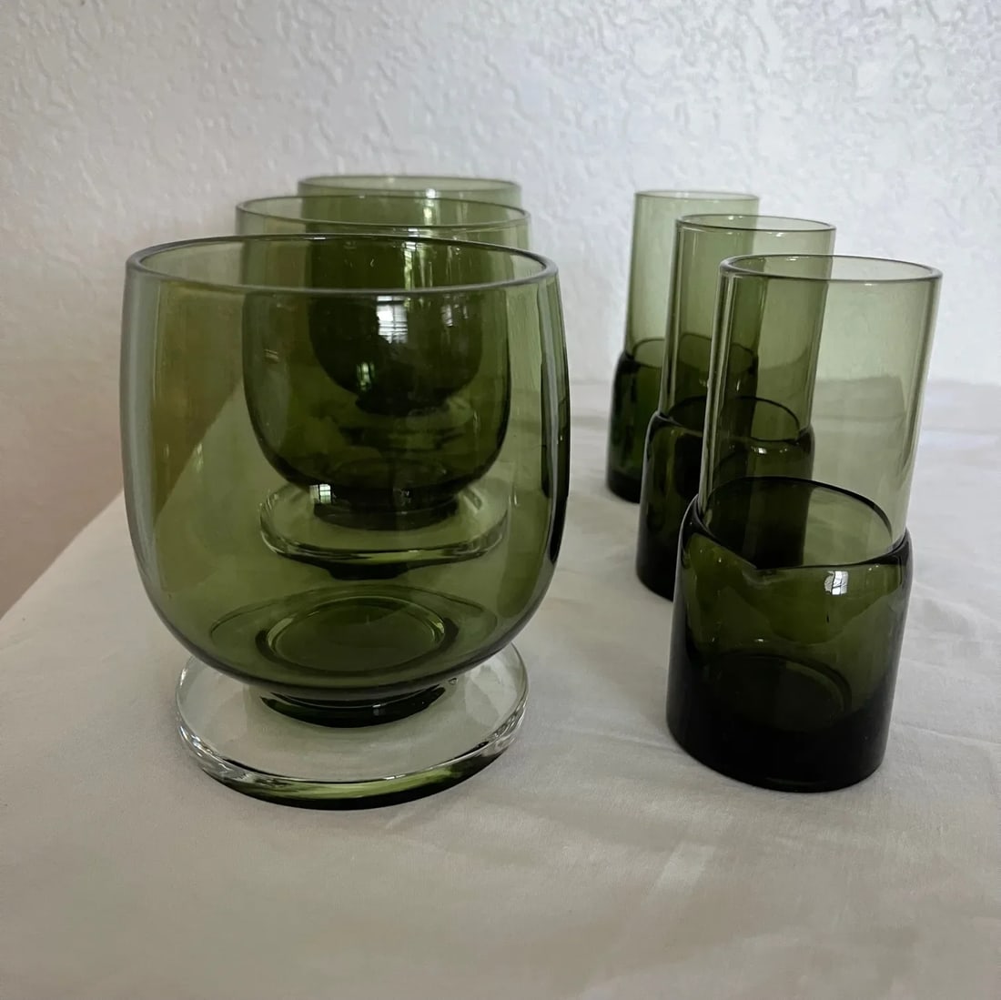Vintage Mid-Century Modern Olive Green Lowball & Shot Glasses-A Set - 3