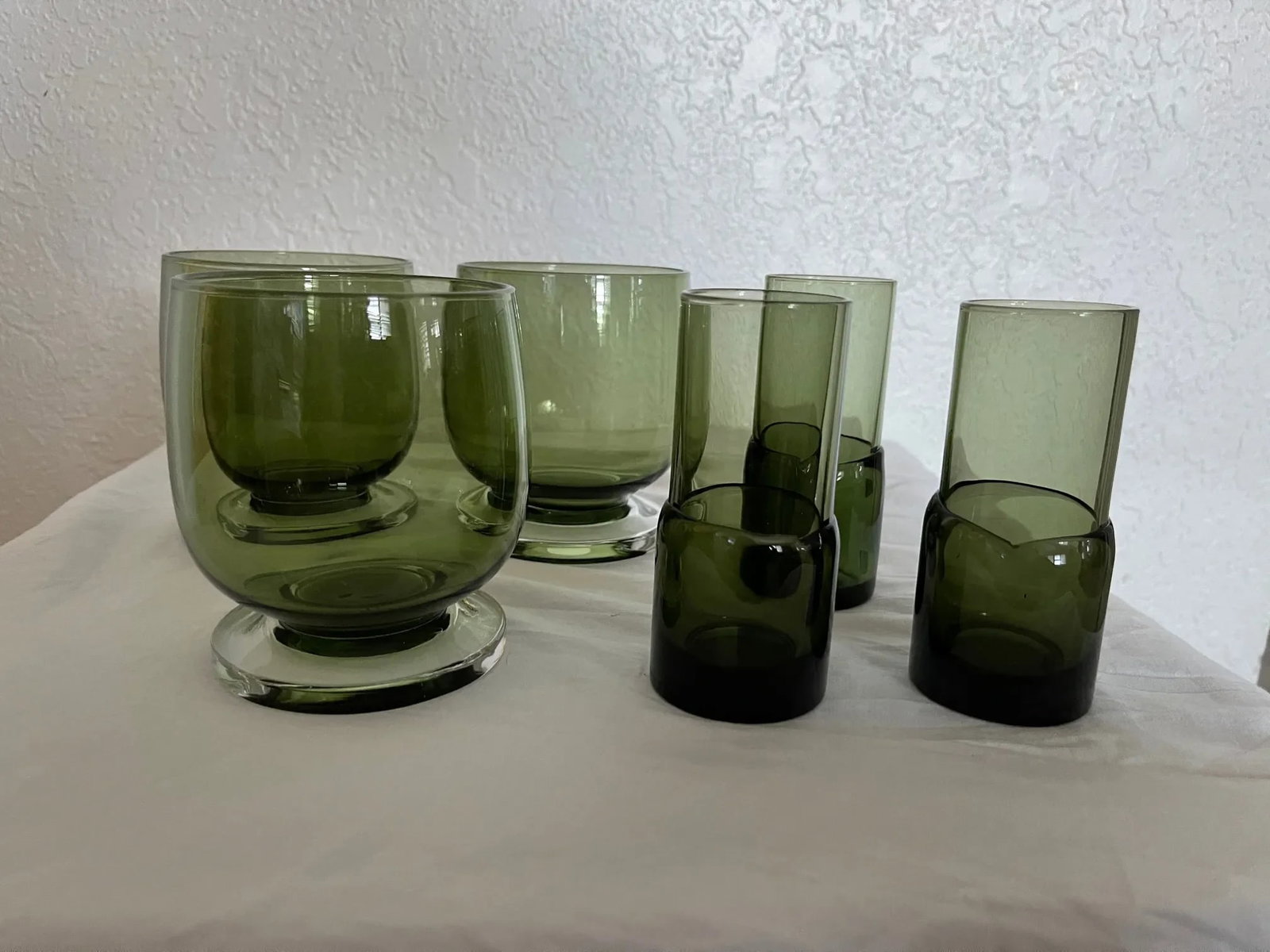 Vintage Mid-Century Modern Olive Green Lowball & Shot Glasses-A Set - 4