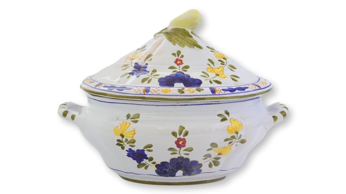 Vintage Cantagalli Blue Carnation Tureen with Tray - 2
