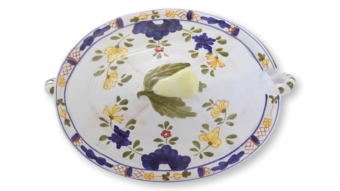 Vintage Cantagalli Blue Carnation Tureen with Tray - 4