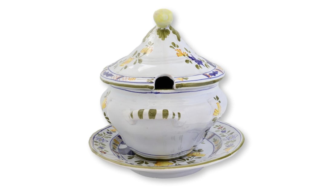 Vintage Cantagalli Blue Carnation Tureen with Tray - 5