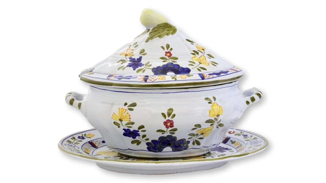 Vintage Cantagalli Blue Carnation Tureen with Tray - 8