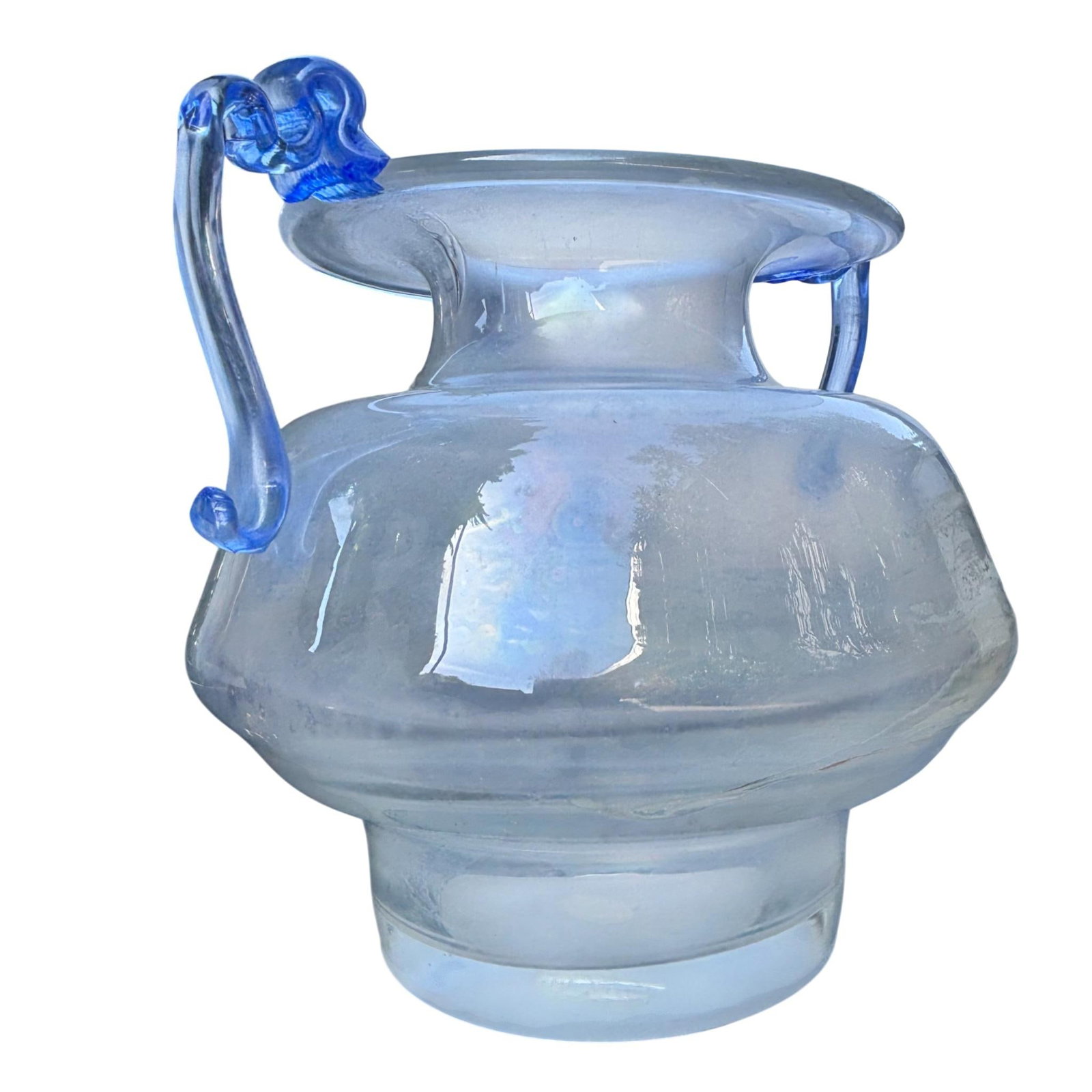 Murano Scavo Glass Amphora Vase With Cobalt Blue Handles - 10