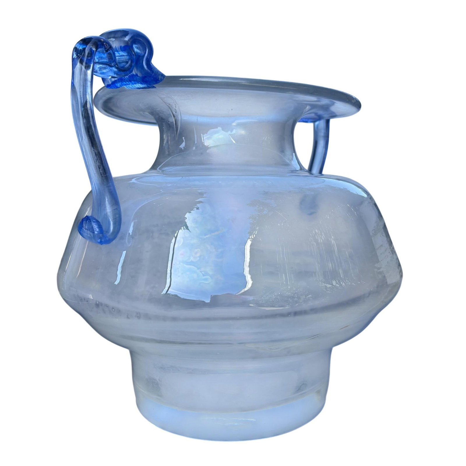 Murano Scavo Glass Amphora Vase With Cobalt Blue Handles - 3