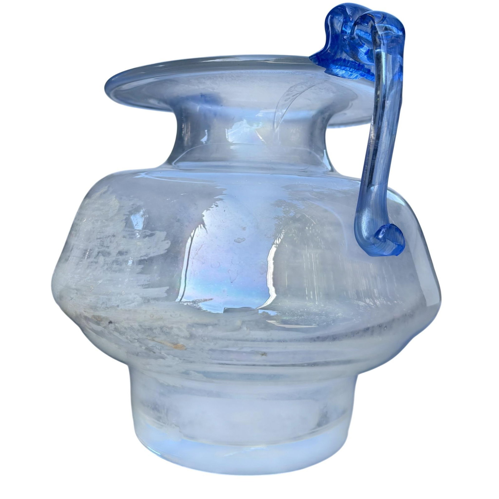 Murano Scavo Glass Amphora Vase With Cobalt Blue Handles - 5
