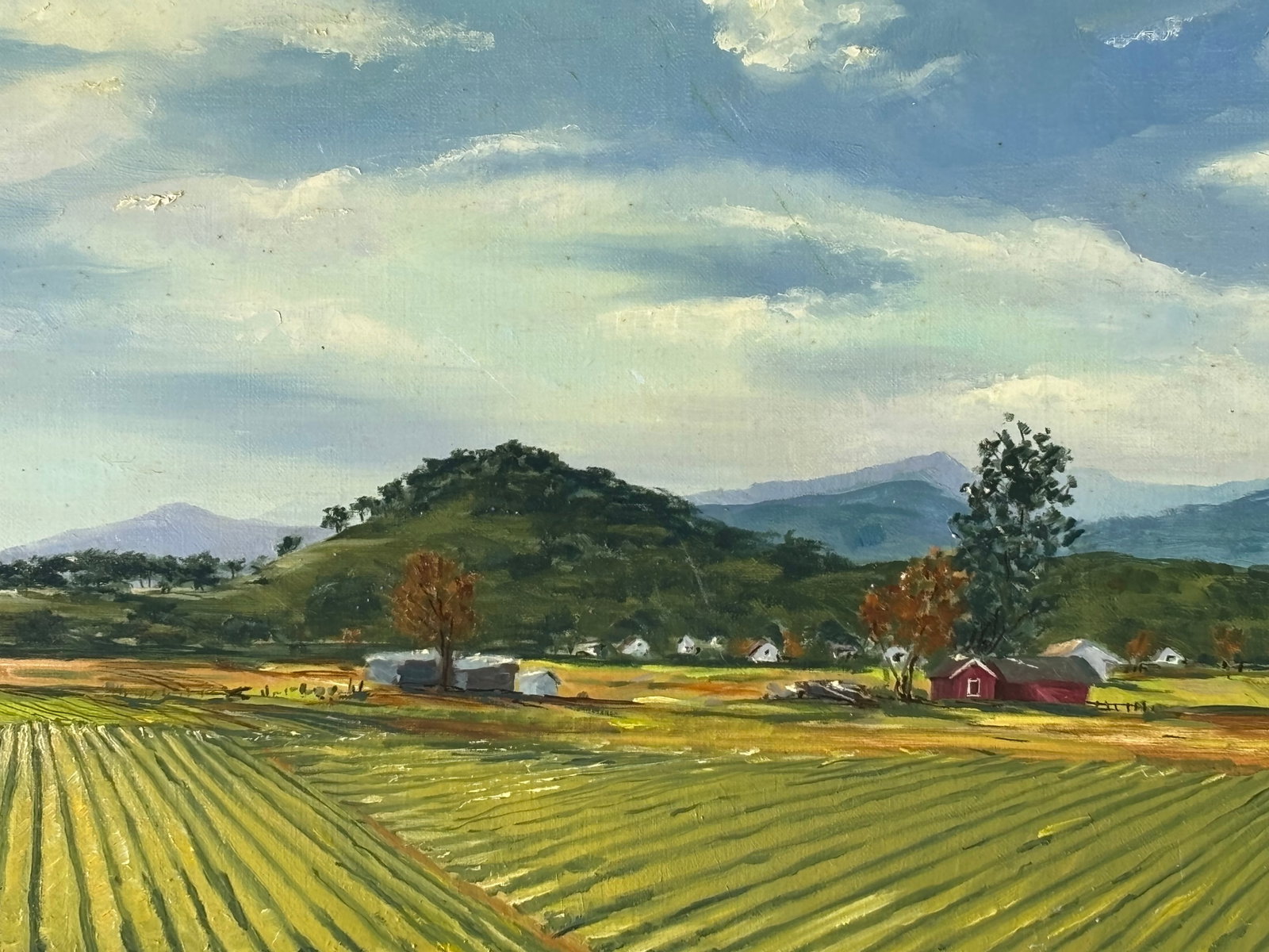Mid 20th C. Original Oil on Canvas - Large, Long Agrarian Landscape - 2