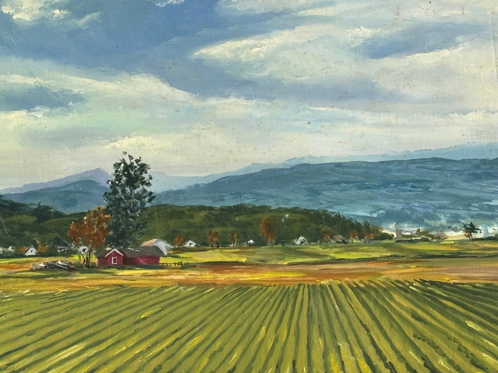 Mid 20th C. Original Oil on Canvas - Large, Long Agrarian Landscape - 5