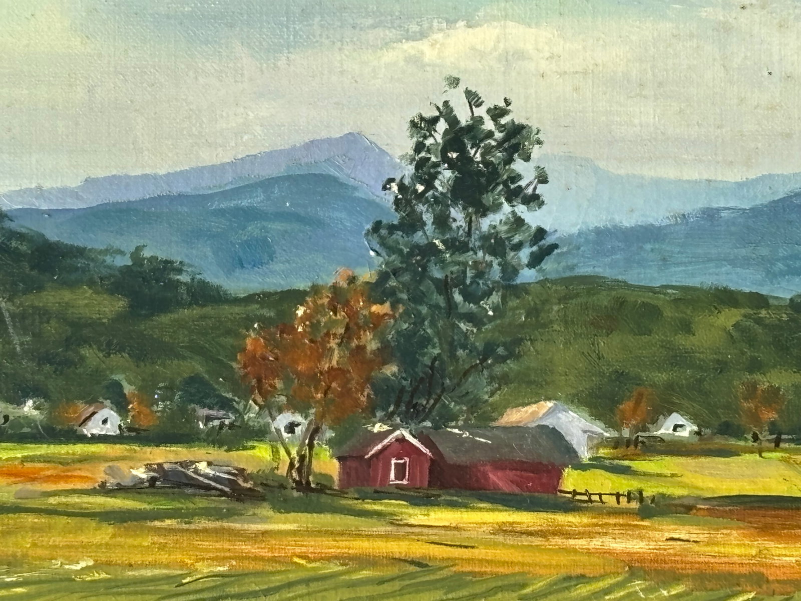 Mid 20th C. Original Oil on Canvas - Large, Long Agrarian Landscape - 6