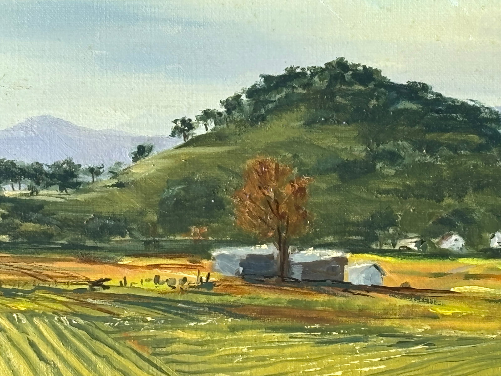 Mid 20th C. Original Oil on Canvas - Large, Long Agrarian Landscape - 7