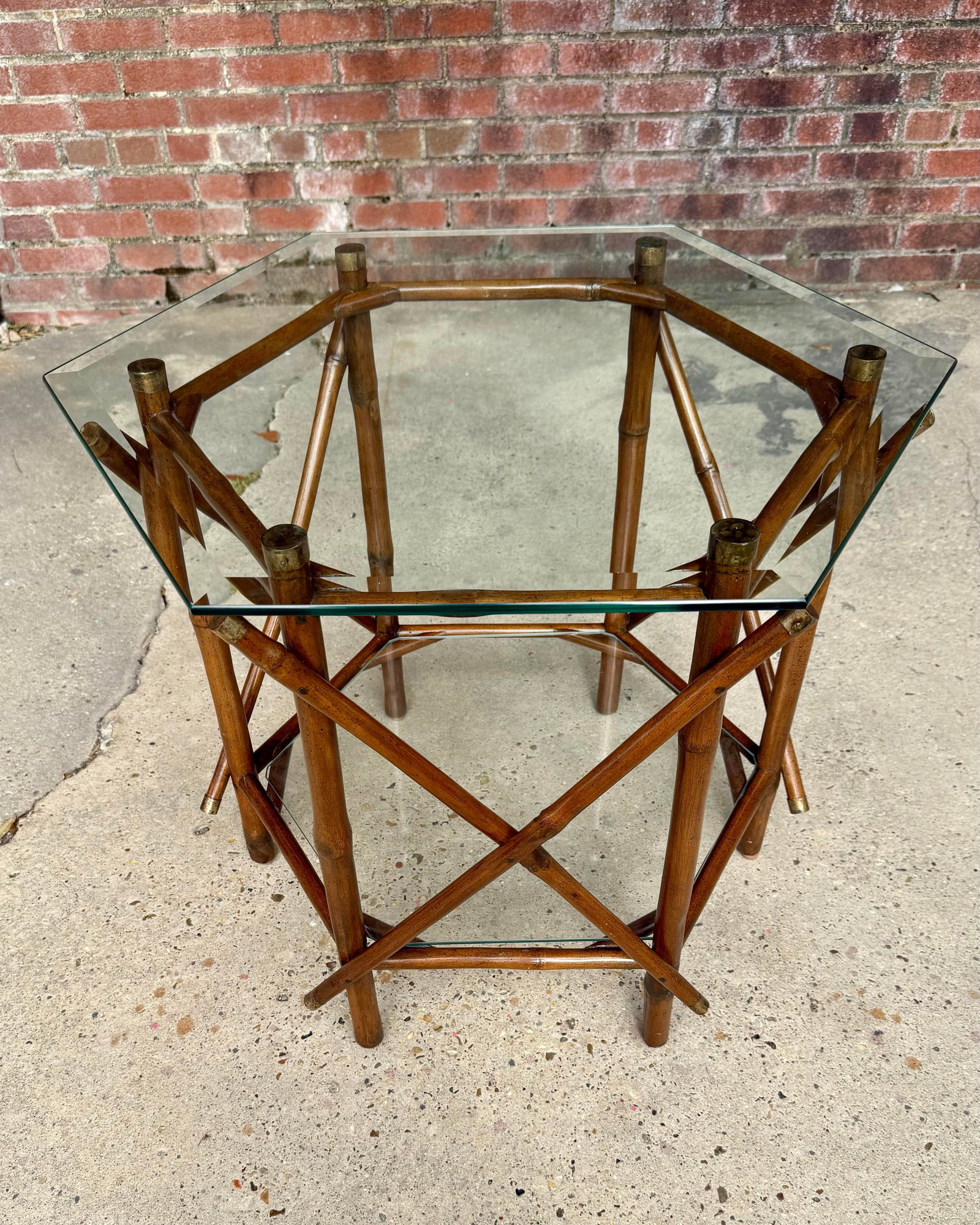 1970s Palm Beach Regency Two-Tier Bamboo & Glass Octagonal Side Table - McGuire Style - 3