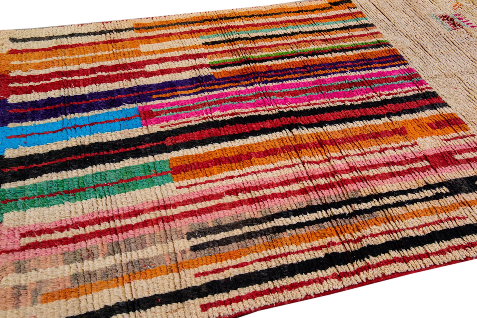 Vintage Beni Ourain Moroccan Handmade Multicolor Designed Beige Wool Rug - 11