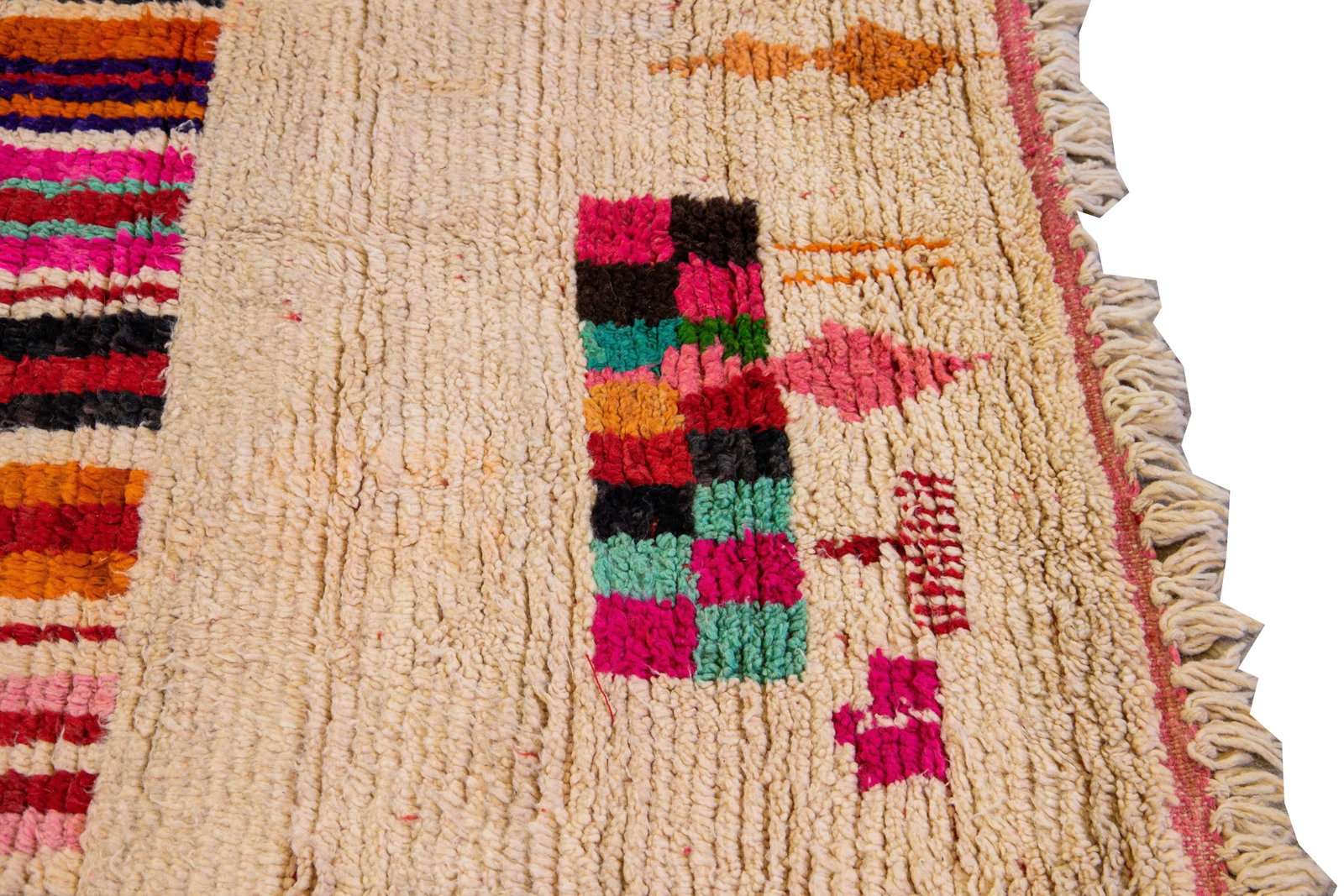 Vintage Beni Ourain Moroccan Handmade Multicolor Designed Beige Wool Rug - 5