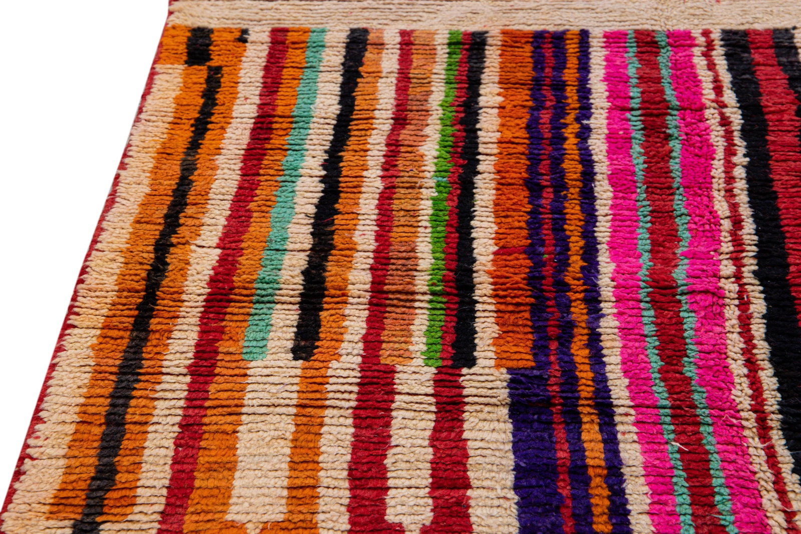 Vintage Beni Ourain Moroccan Handmade Multicolor Designed Beige Wool Rug - 6