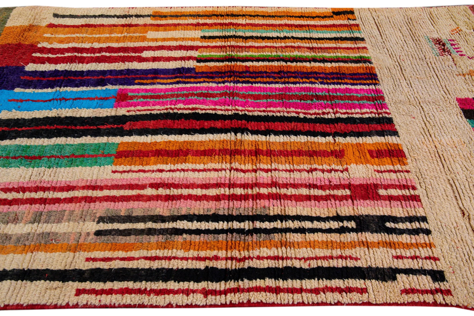 Vintage Beni Ourain Moroccan Handmade Multicolor Designed Beige Wool Rug - 7