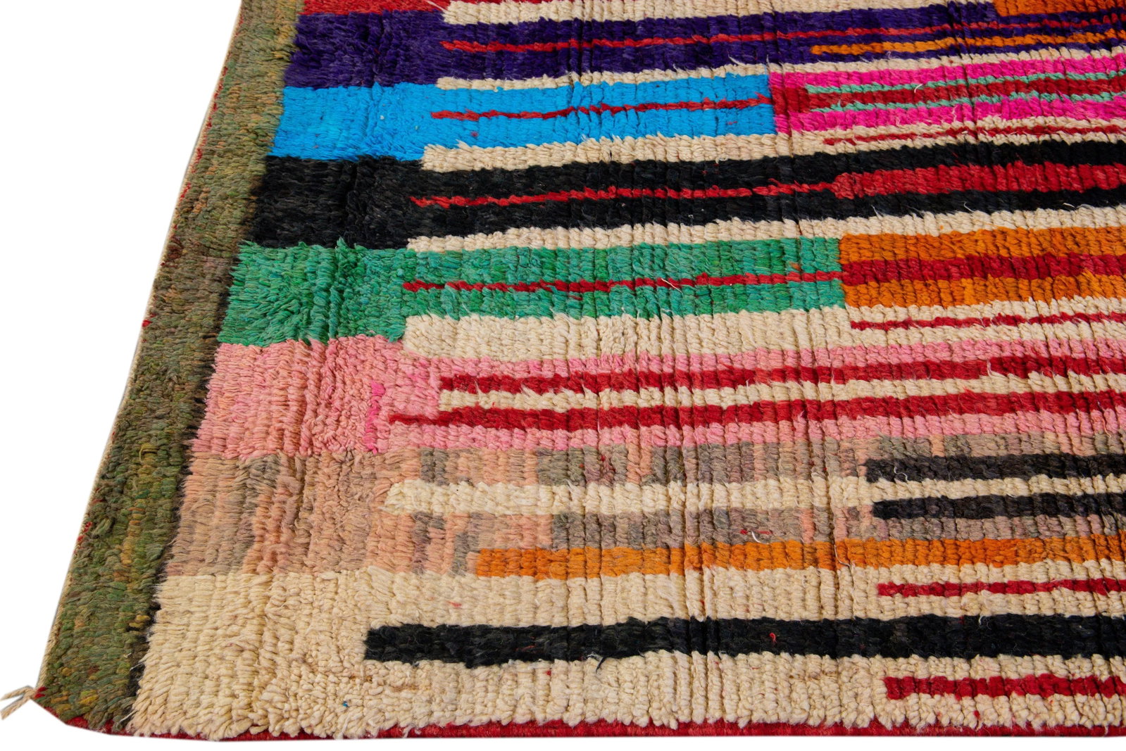 Vintage Beni Ourain Moroccan Handmade Multicolor Designed Beige Wool Rug - 9