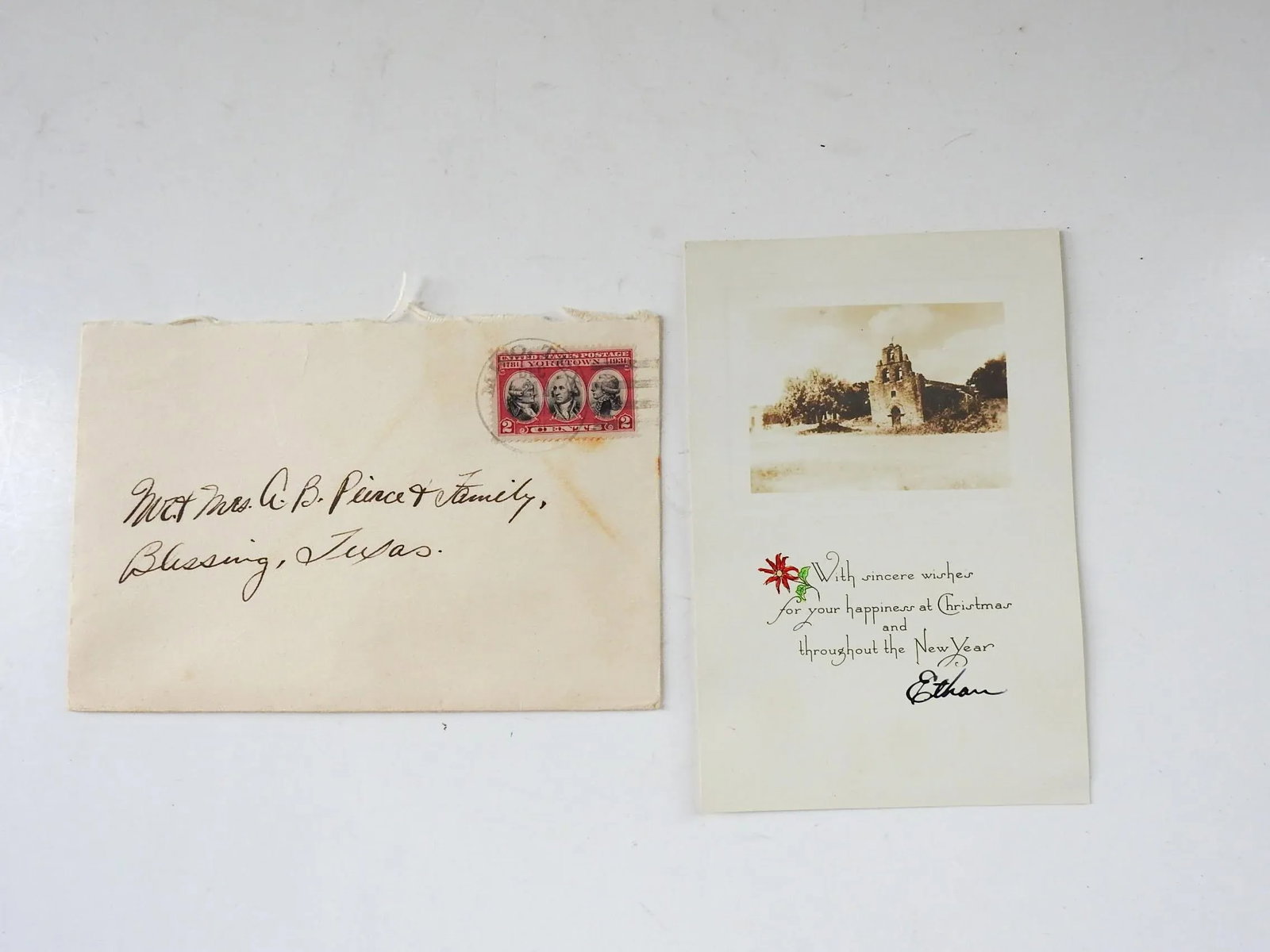 Vintage 1931 Small Mission Espada Photograph Christmas Card - 2