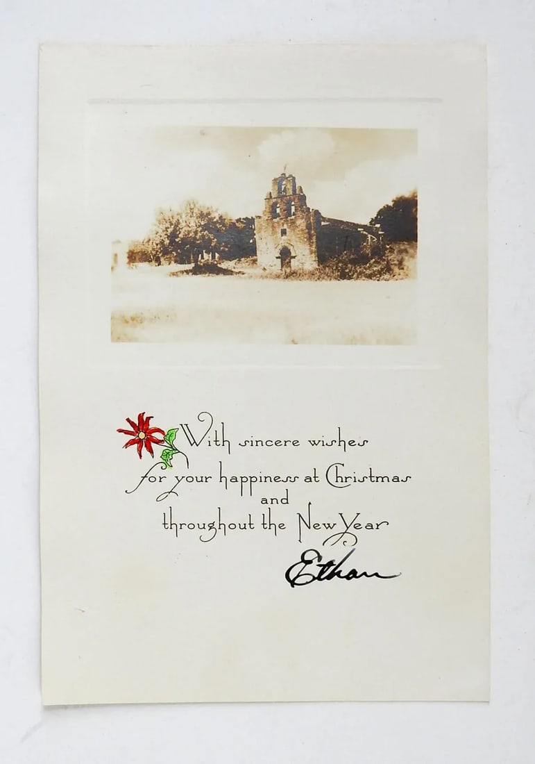 Vintage 1931 Small Mission Espada Photograph Christmas Card - 3