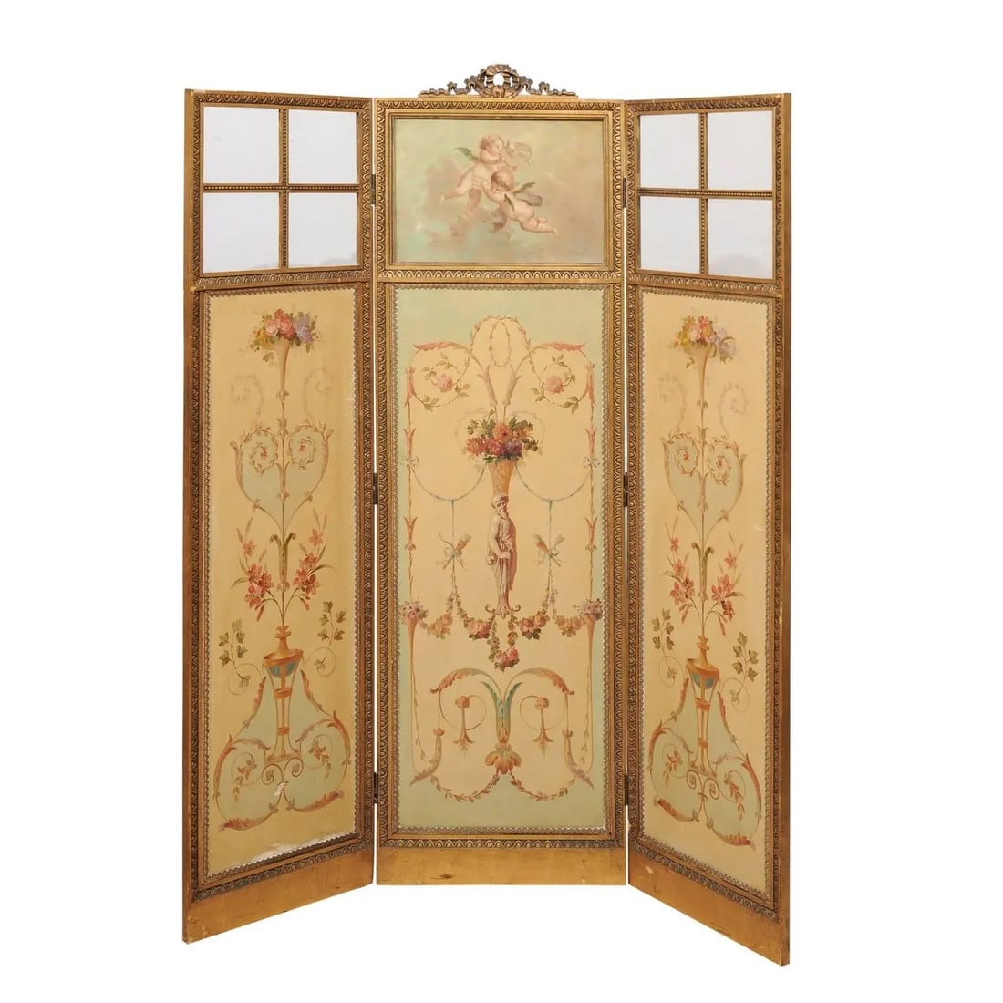 Mid 19th Century French Renaissance Revival Folding Three-Panel Screen with Hand-Painted Motifs - 11