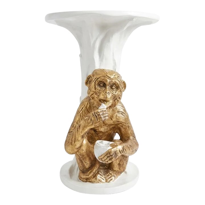 Late 20th Century Palm Beach Regency White Lacquered Parcel Gilt Monkey Side Table - Newly Painted: Restoration by Turtle and Crane Bespoke Parcel Gilt Finish - final photo shows the before picture allowing you to see transformations. Infuse your interior with equal parts wit and world-class