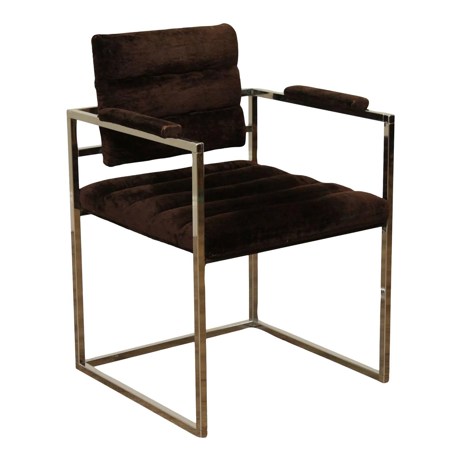 Mid Century Modern Milo Baughman Style Chrome Frame Armchair: High Quality Vintage Chromed Metal Frame Armchair Possibly Designed by Milo Baughman (Not Labeled) Condition: Alterations: Original Condition Unaltered Imperfections: Some Imperfections Condition Note