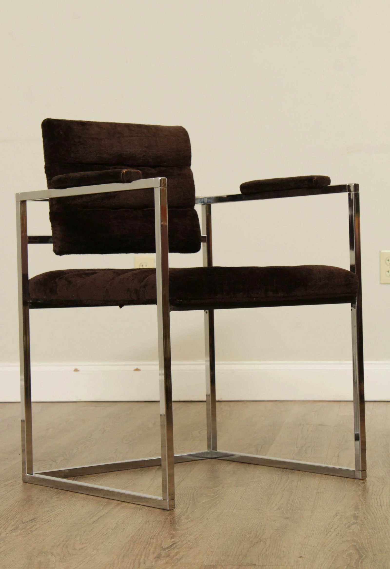 Mid Century Modern Milo Baughman Style Chrome Frame Armchair - 3