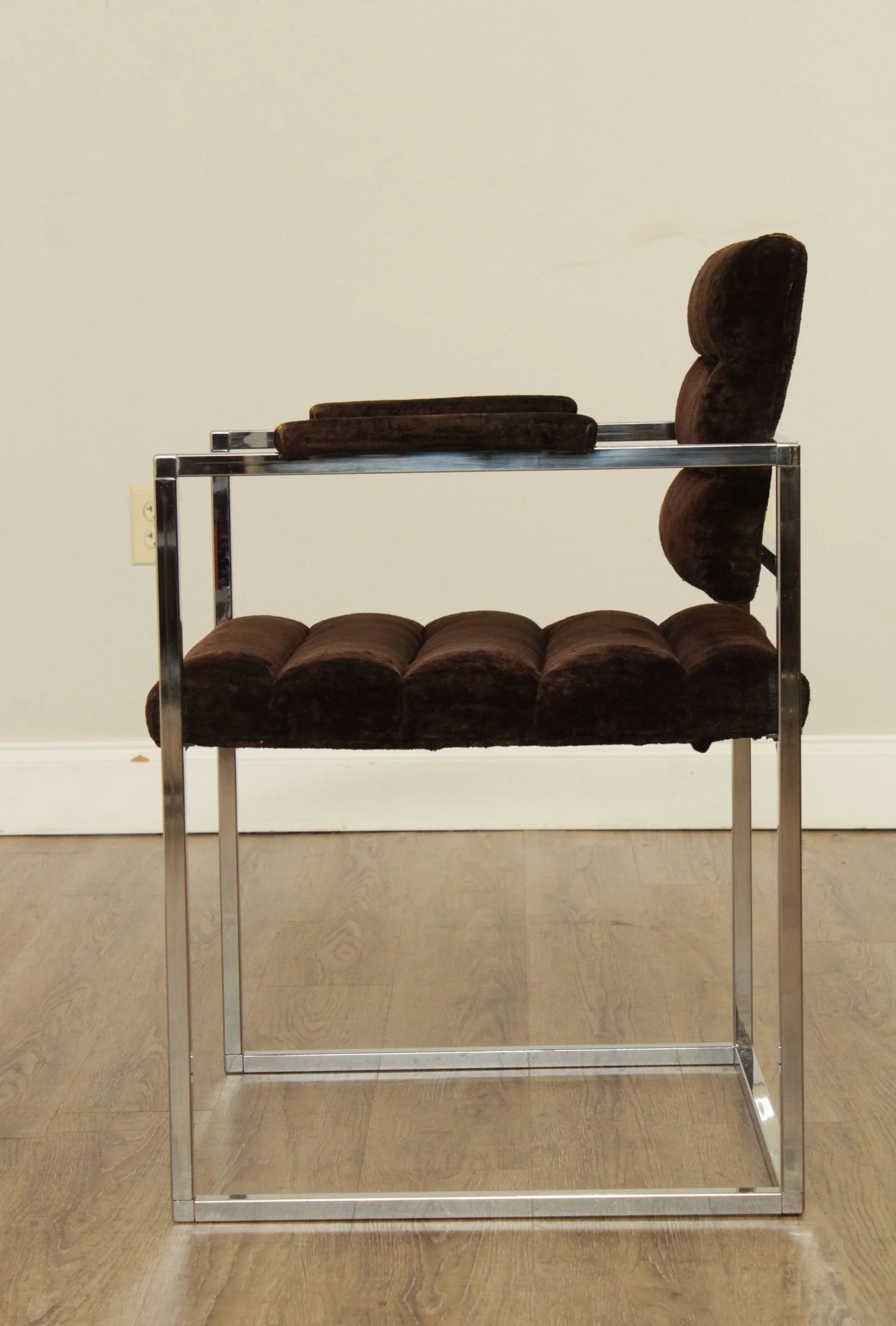 Mid Century Modern Milo Baughman Style Chrome Frame Armchair - 5
