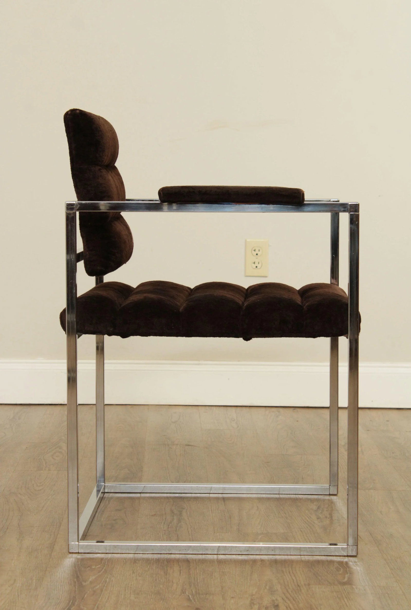 Mid Century Modern Milo Baughman Style Chrome Frame Armchair - 7