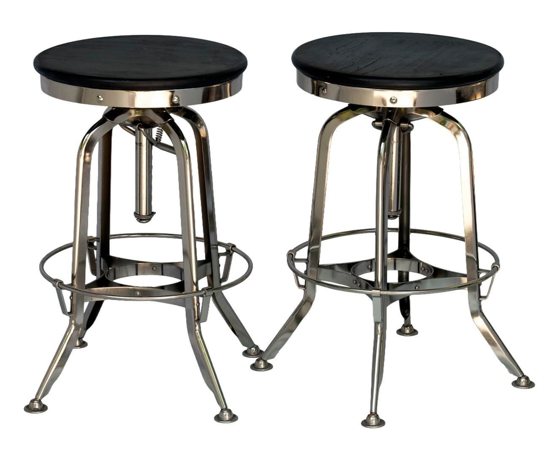 Vintage Rh Chrome & Wood Bar Stool, Pair - 10