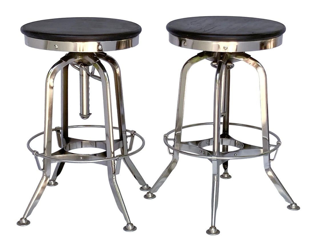 Vintage Rh Chrome & Wood Bar Stool, Pair - 11