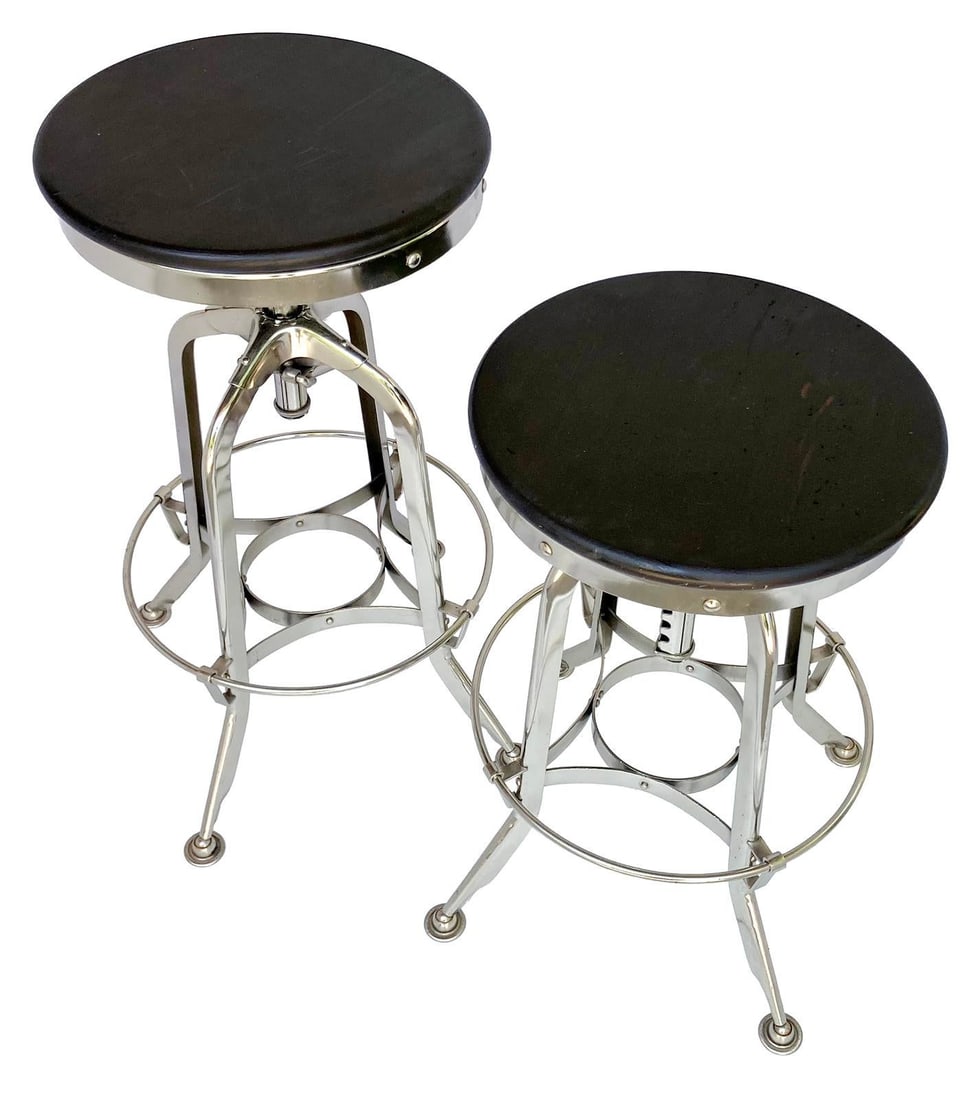 Vintage Rh Chrome & Wood Bar Stool, Pair - 2