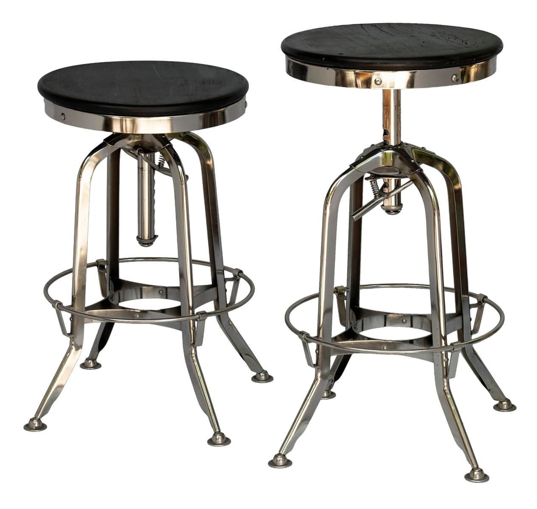 Vintage Rh Chrome & Wood Bar Stool, Pair - 3