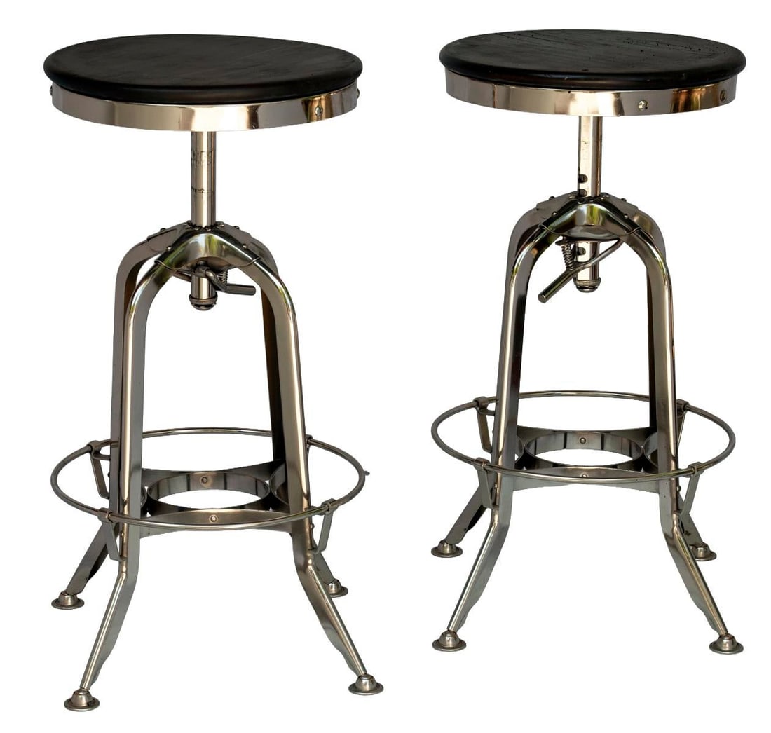 Vintage Rh Chrome & Wood Bar Stool, Pair - 6