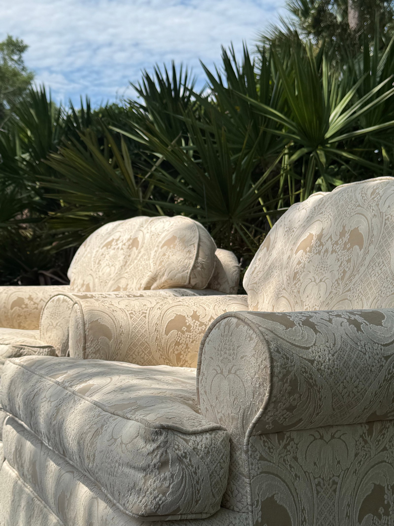 Pair of Vintage Ethan Allen White Damask Upholstered Accent Chairs - 4