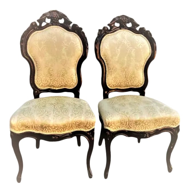 Antique Austro-Hungarian Heavily Carved Walnut Side Chairs - a Pair - 19th Century - 13