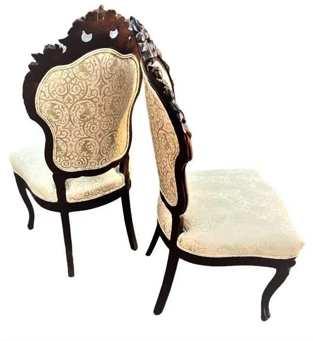 Antique Austro-Hungarian Heavily Carved Walnut Side Chairs - a Pair - 19th Century - 6
